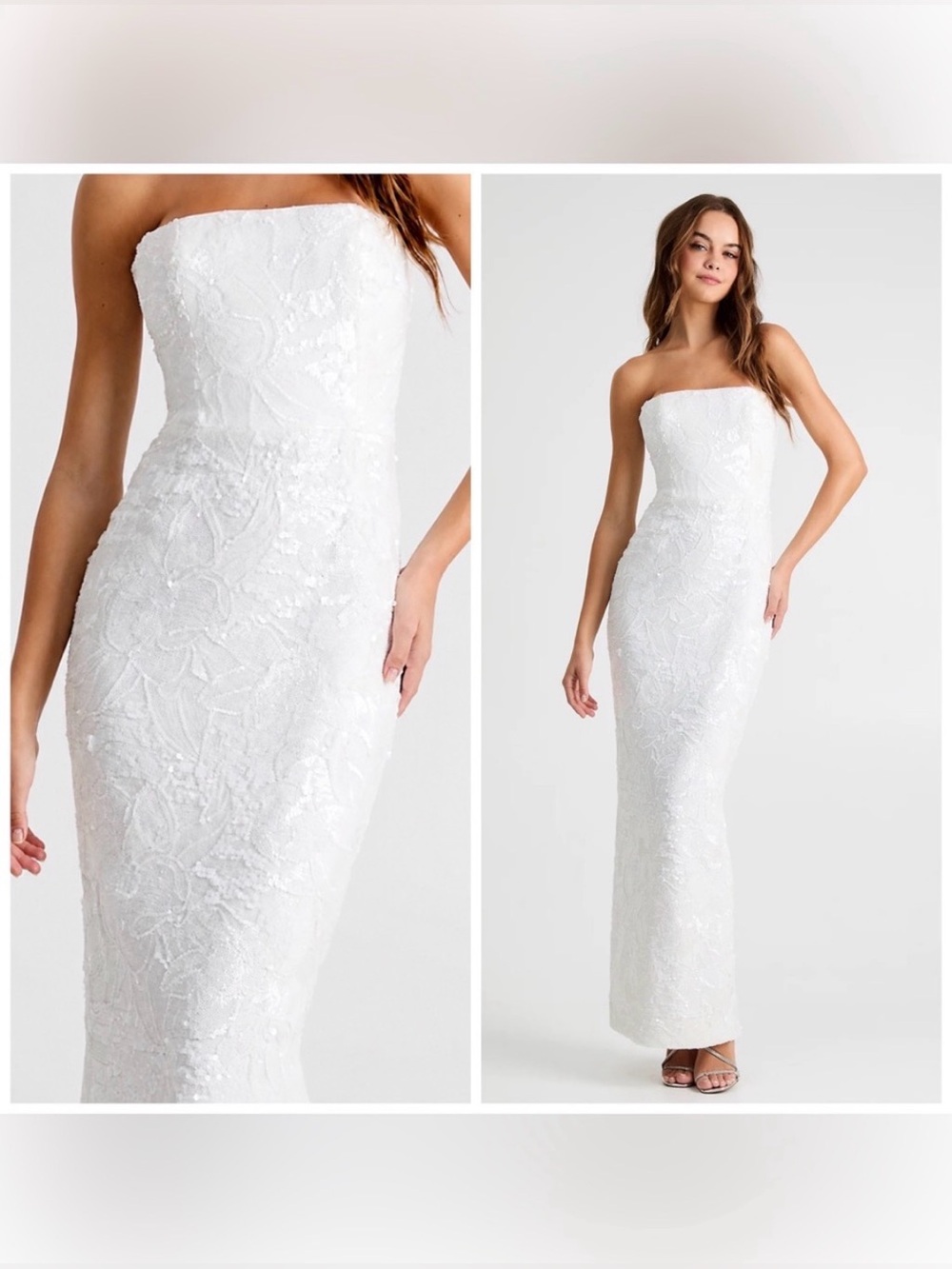 Helsi Serena White Floral Maxi Strapless Sequin Dress Small
